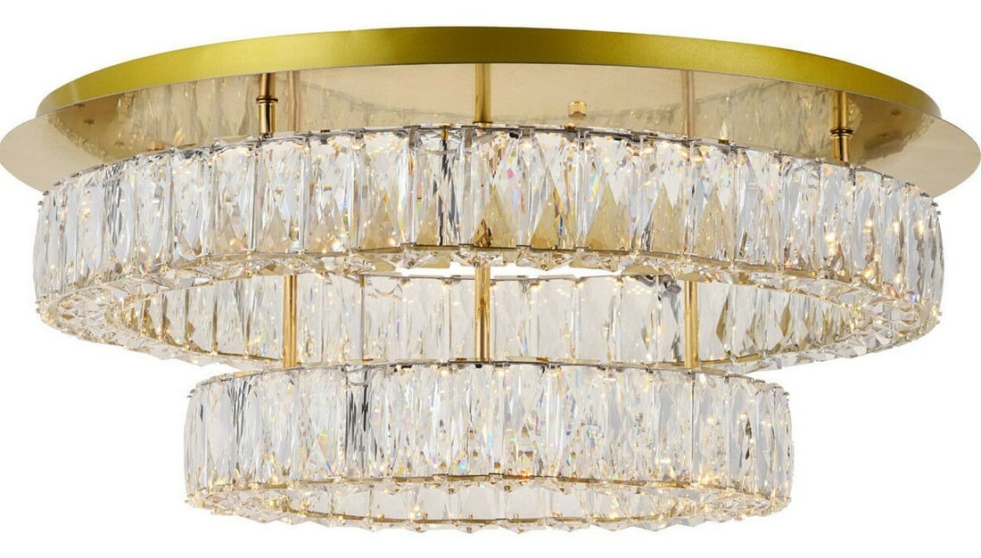 Monroe Gold Crystal LED Flush Mount Chandelier 25.6 Inch (1 of 8)