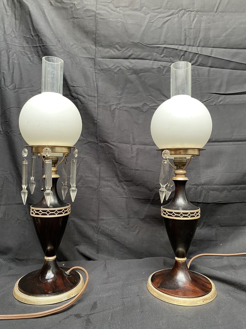 Pair of Pairpoint silvered wood lamp bases 11.5h antique (1 of 14)