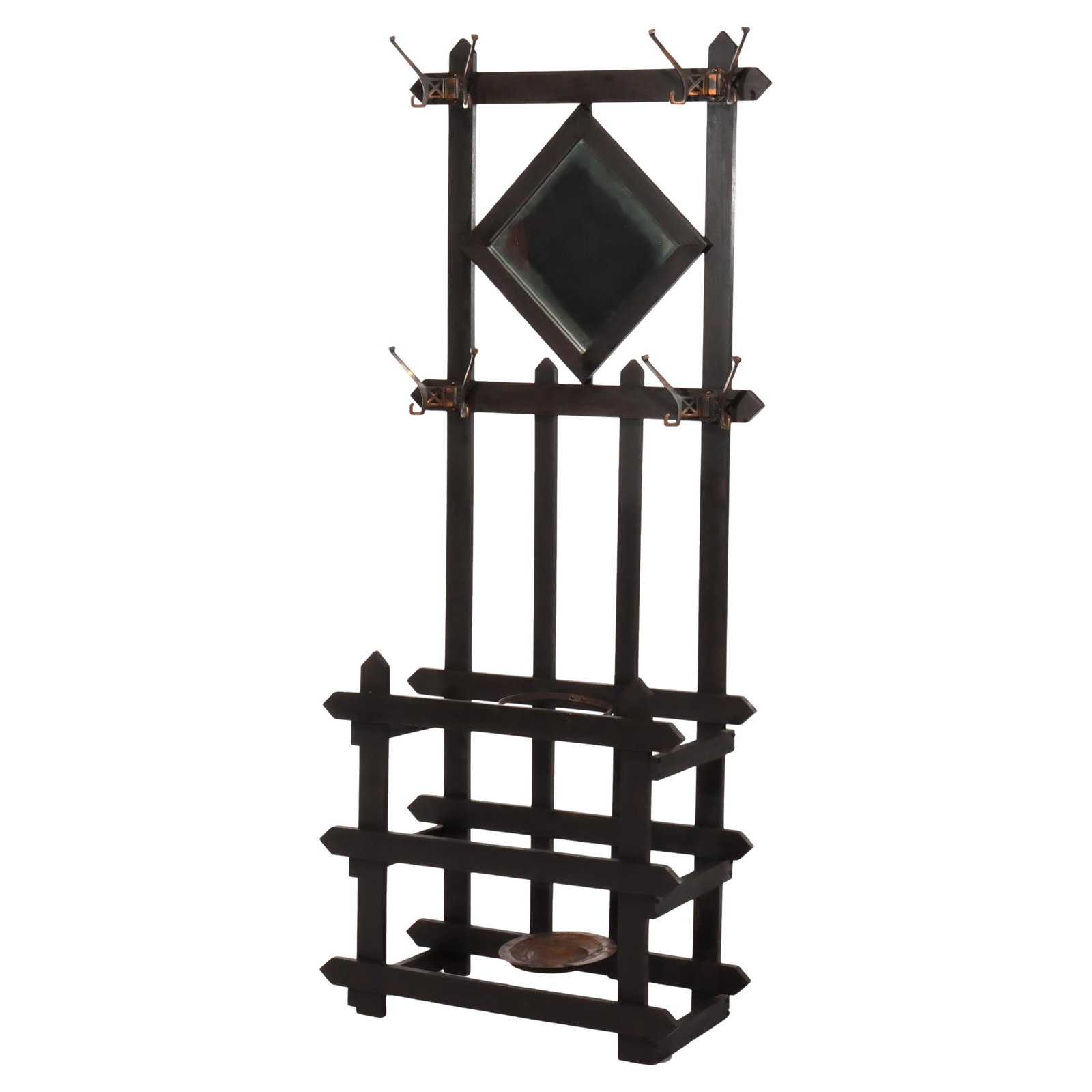 Vintage Arts & Crafts Mission Oak Hall Tree with Mirror and Umbrella Stand c1920 (1 of 7)