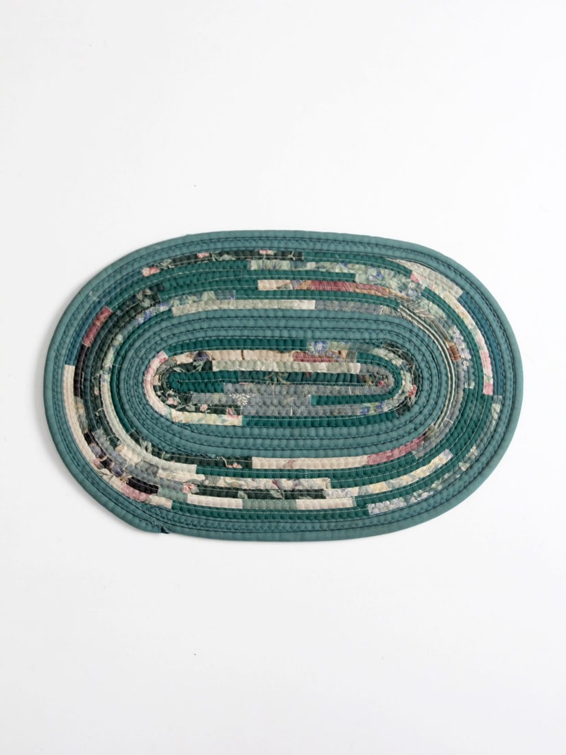 Oval Green Toned Braided Rag Rug Primitive Accent (1 of 11)