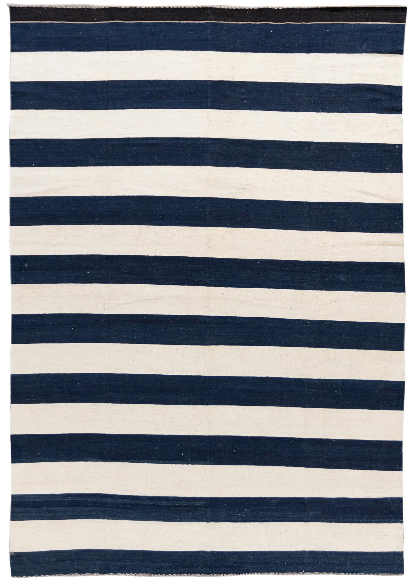 Contemporary Blue and White Wool Kilim Rug 9'9 x 14'4: Contemporary Blue and White Wool Kilim Rug 9'9 x 14'4 Discover this stunning 21st century modern flat-weave Kilim rug, meticulously handwoven from high-quality wool. Showcasing a striking all-over blu