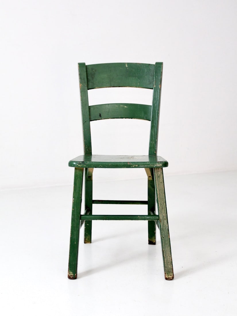 Early 20th Century Green Painted Ladder-Back Wooden Chair (1 of 7)