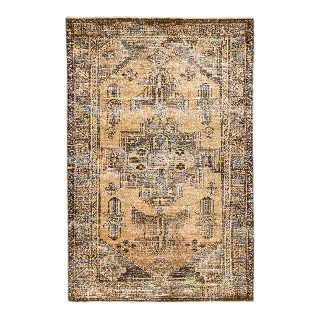 1960s Vintage Persian Handmade Wool Rug Geometric Design Brown: 1960s Vintage Persian Handmade Wool Rug Geometric Design Brown This stunning vintage Persian rug showcases a distressed hand-knotted wool construction with a rich brown color field, complemented by a 
