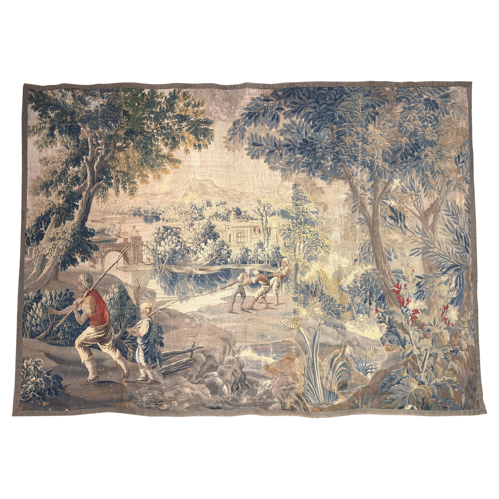 Mid-18th Century Louis XVI Aubusson Tapestry with Fishermen and Chateau (1 of 12)