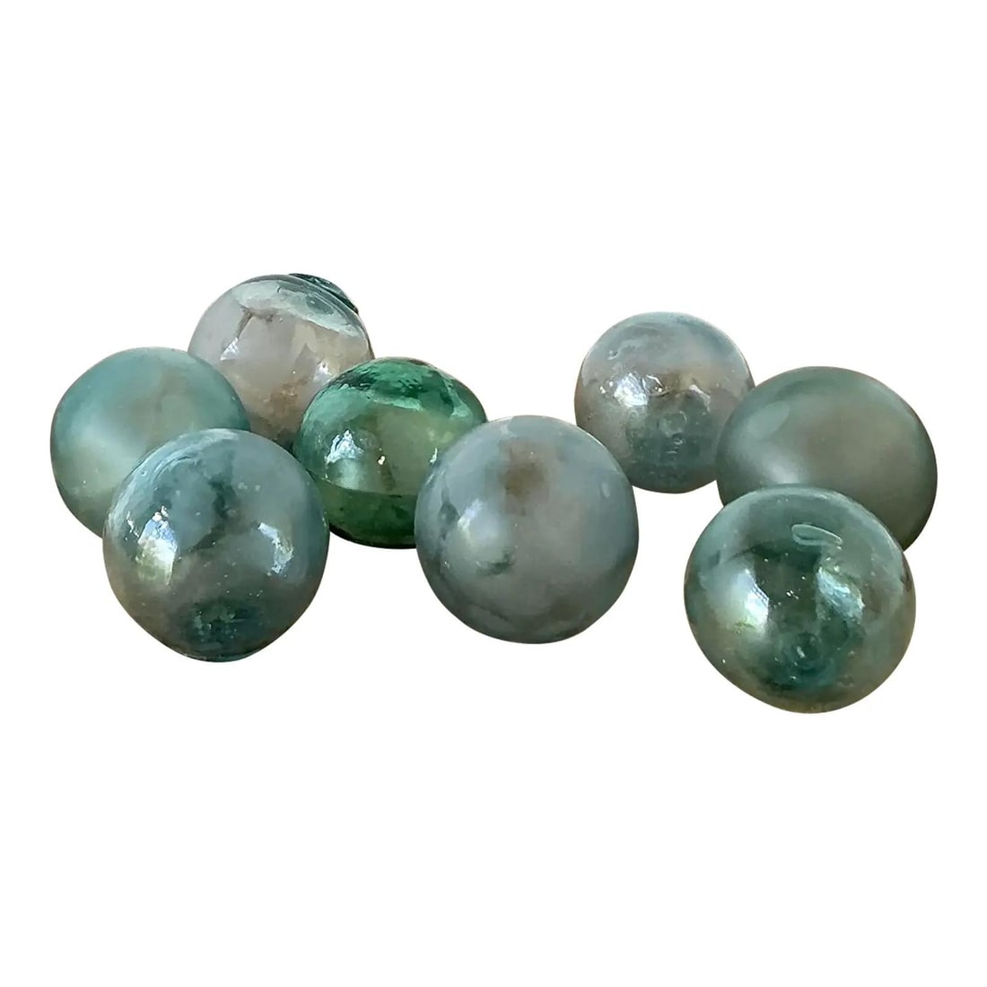 Set of 8 Hand-Blown Oceanic Green Glass Decorative Spheres (1 of 8)