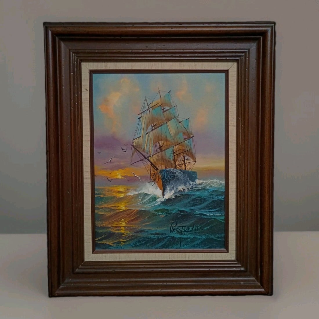Framed 12x16 marine painting by Preston Willis tall ship scene (1 of 8)