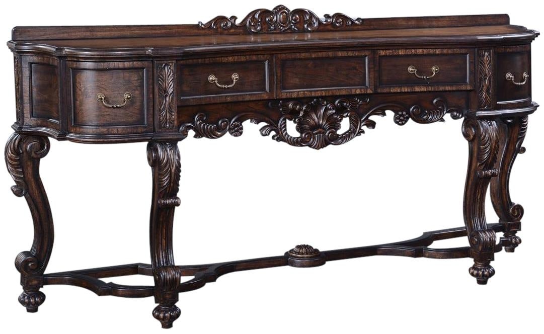 Berkley French Style Sideboard with Ornate Carvings Antiqued Walnut: Berkley French Style Sideboard with Ornate Carvings Antiqued Walnut Introducing the Berkley Sideboard, a stunning piece that combines antique charm with modern functionality. Crafted in a classic Fren