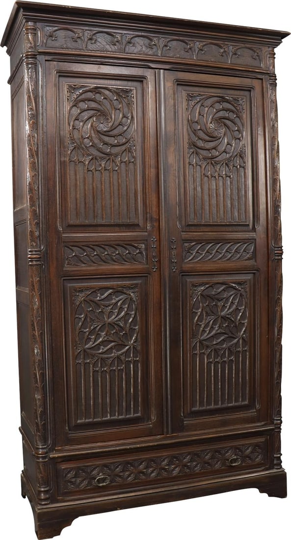 Antique 1870 Gothic Revival Oak Cabinet Blue Finish (1 of 7)