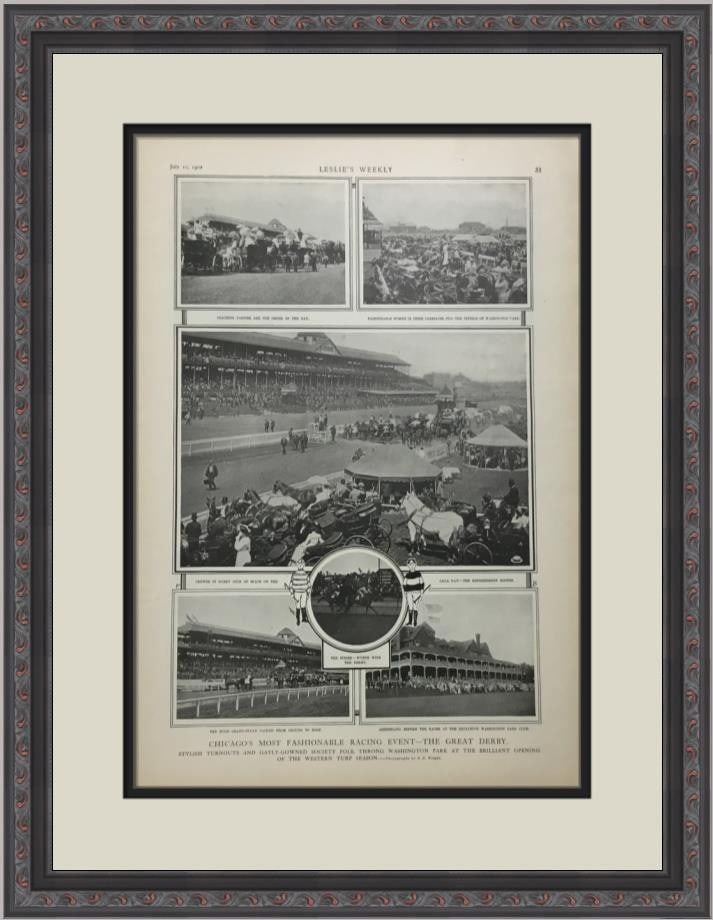 Framed 1904 Leslie's Weekly Chicago horse racing page (1 of 2)