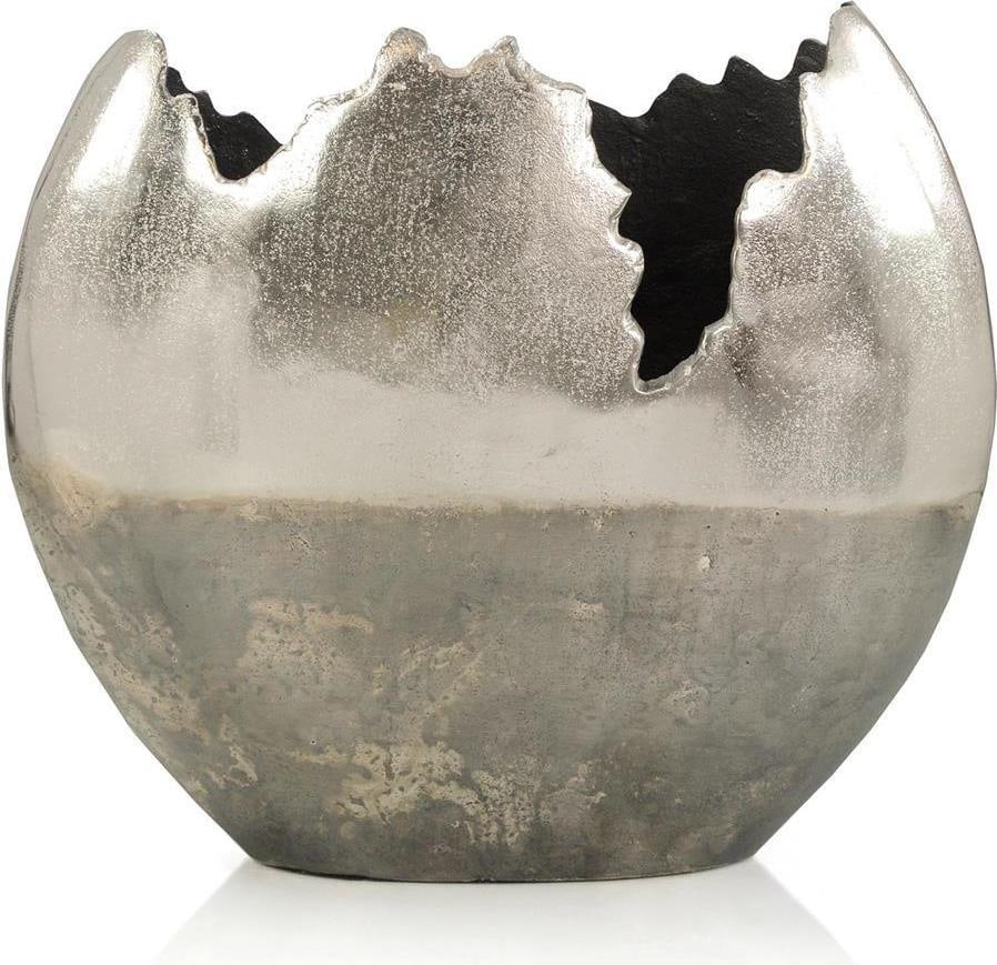 John-Richard Matterport Silver Aluminum Vase 14.25H 15.75W 6D: John-Richard Matterport Silver Aluminum Vase 14.25H 15.75W 6D Enhance your decor with this Sleek Matterport Aluminum Vase by John-Richard. This elegant vase showcases a striking silver finish and is c