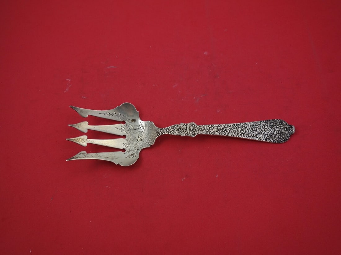 JE Caldwell Sterling Silver Buffet Fork Middle Eastern Brite-Cut 8 7/8" (1 of 2)