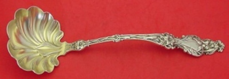 Whiting Lily Sterling Silver Soup Ladle Gold Washed 12 1/2 Flat Handle (1 of 2)
