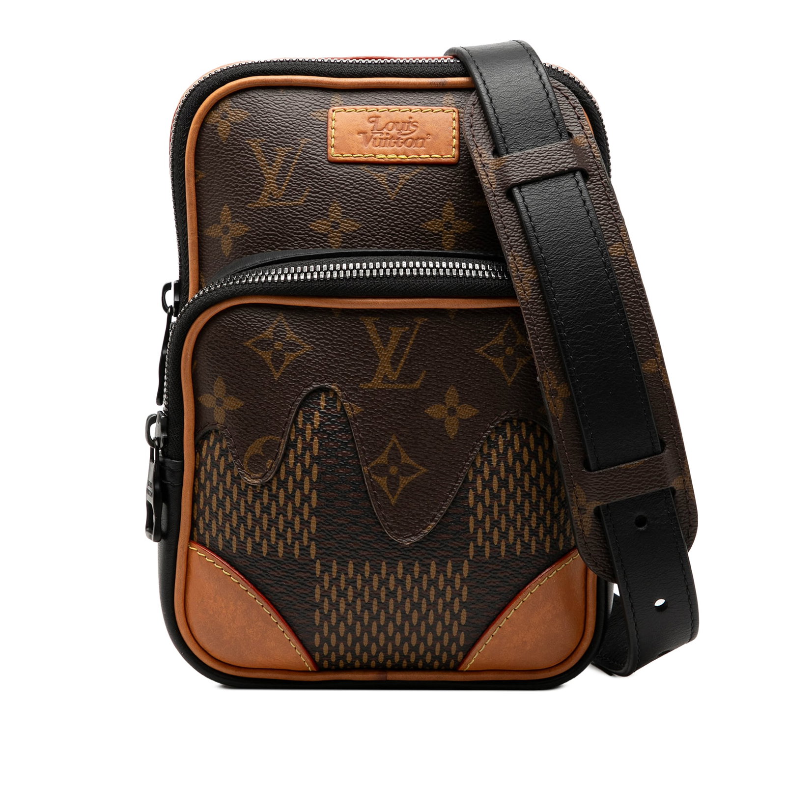 Louis Vuitton Nano Amazone Crossbody in Giant Damier Ebene Monogram: Louis Vuitton Nano Amazone Crossbody in Giant Damier Ebene Monogram The Louis Vuitton Nigo Giant Damier Ebene Monogram Nano Amazone is a compact bag made from monogram and Damier Ebene canvas with vac
