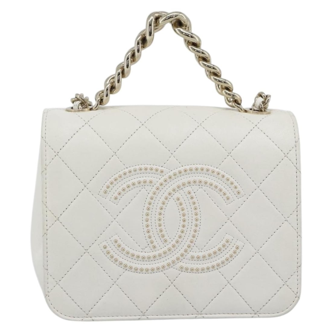 Chanel Beauty Begins Flap White Leather Handbag: Chanel Beauty Begins Flap White Leather Handbag Chanel Beauty Begins Flap quilted lambskin bag in white leather. This piece features a flap silhouette and shows overall good pre-owned condition with l