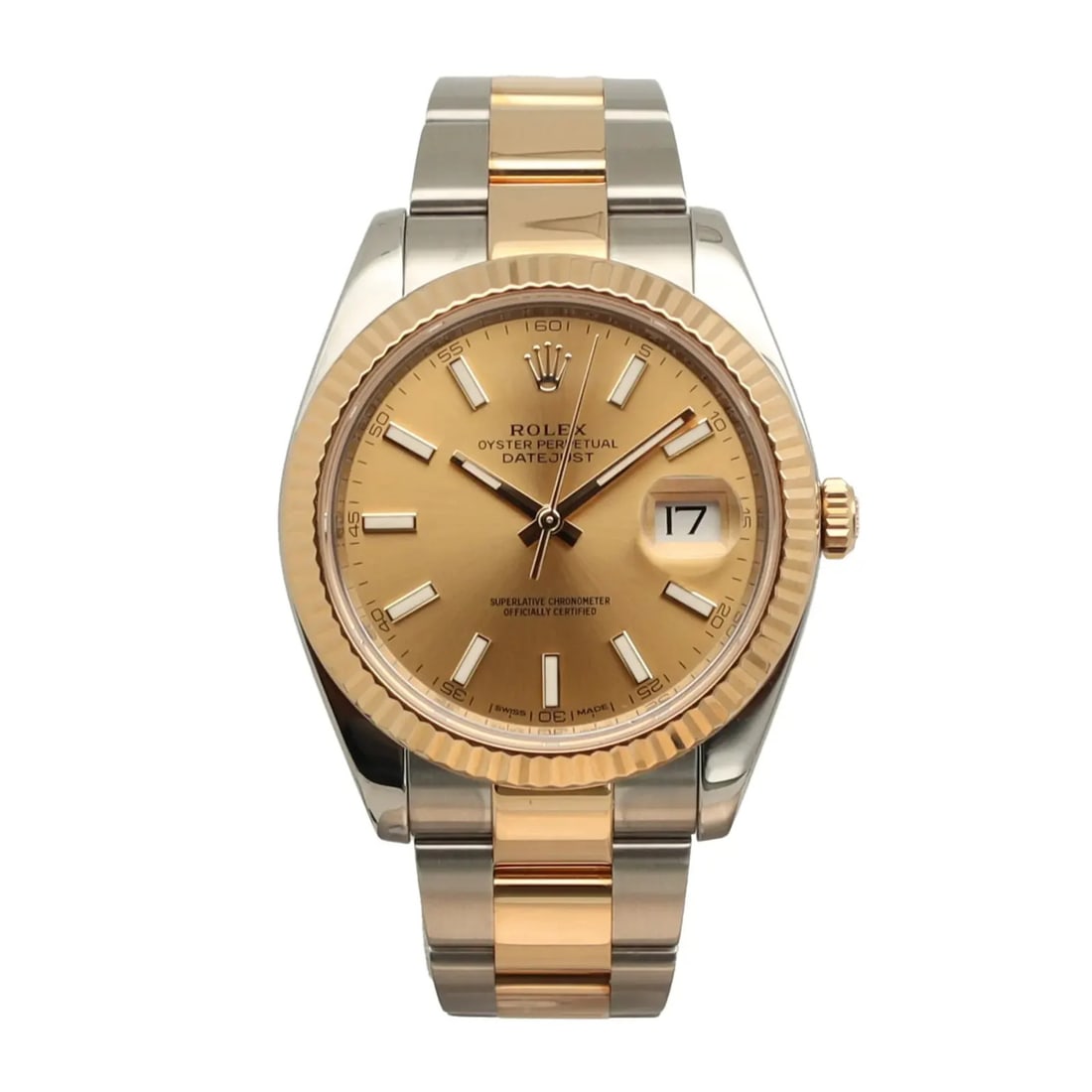 Rolex 116333 Datejust mens steel and 18K yellow gold watch: Rolex 116333 Datejust mens steel and 18K yellow gold watch Pre-owned Rolex Datejust II wristwatch with a champagne sunburst dial and fluted fixed bezel. This automatic watch has been recently serviced