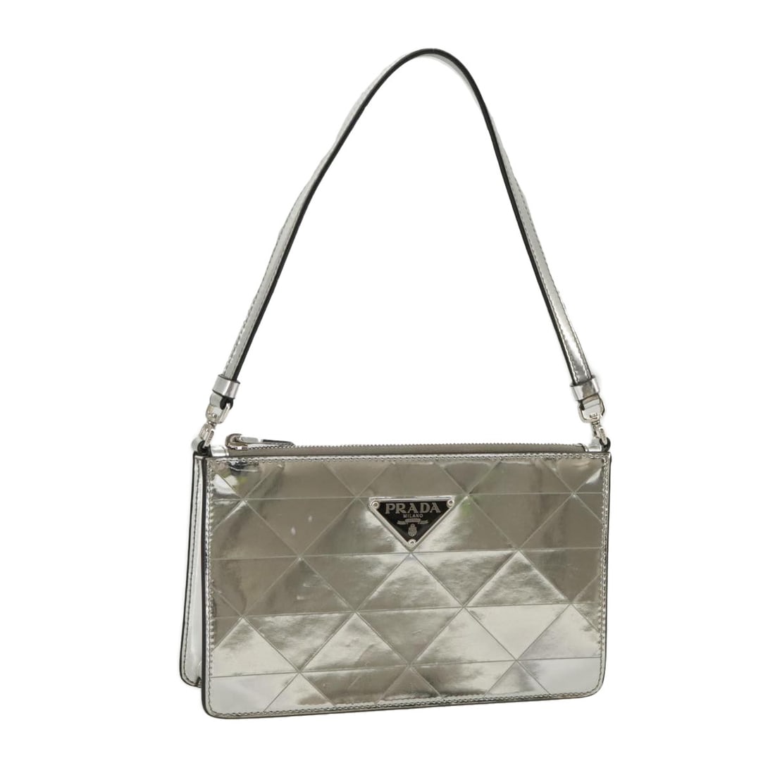 PRADA Silver Metallic Leather Accessory Pouch with Dust Bag Card (1 of 18)