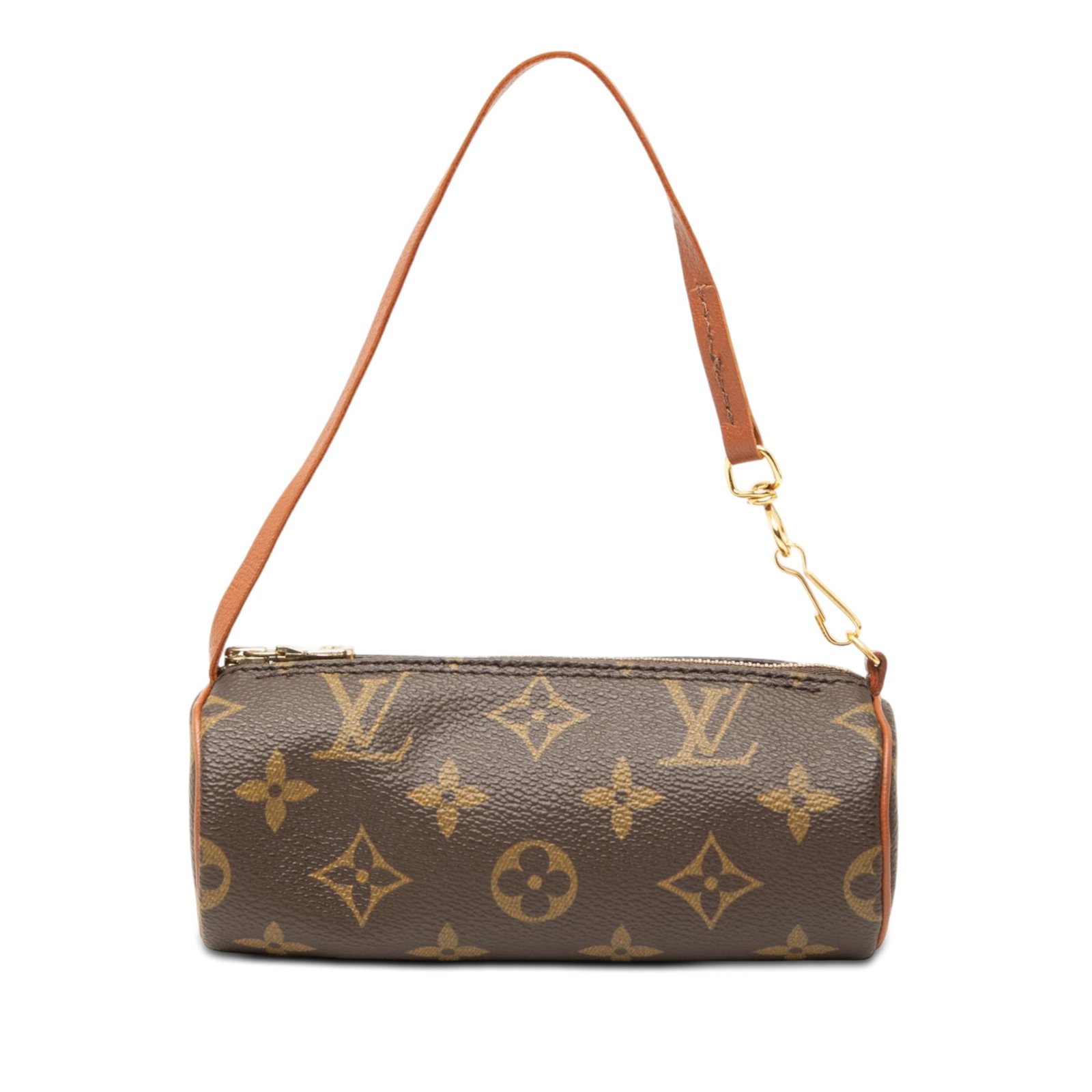 Louis Vuitton Papillon Pochette Monogram Canvas Shoulder Bag: Louis Vuitton Papillon Pochette Monogram Canvas Shoulder Bag Louis Vuitton Monogram Papillon Pochette crafted with a monogram canvas body, leather trim, a flat vachetta leather strap, and a top zip cl
