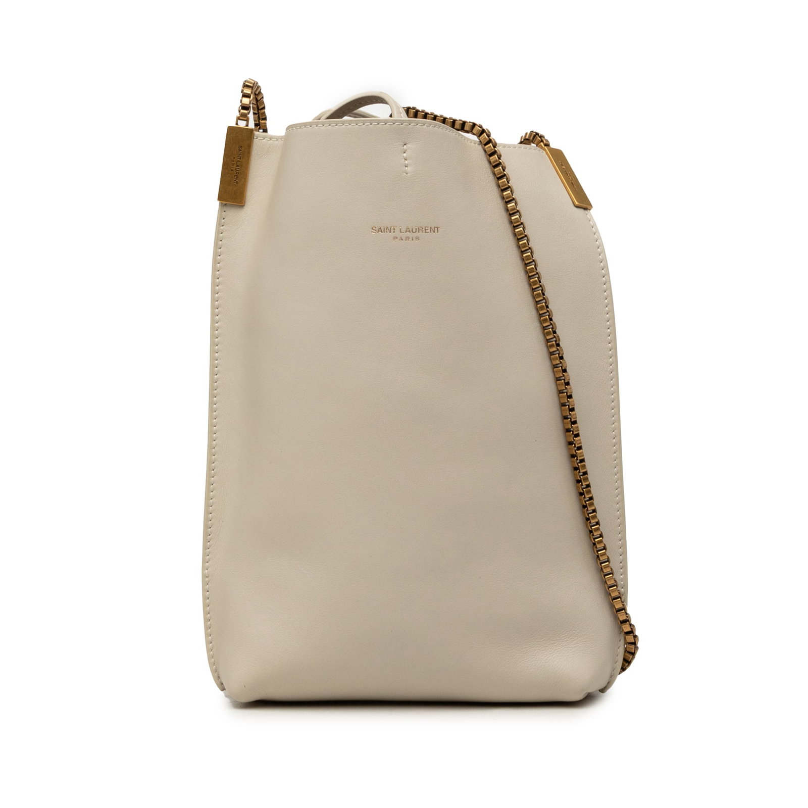 Saint Laurent Suzanne Mini Hobo Bag in Beige Leather: Saint Laurent Suzanne Mini Hobo Bag in Beige Leather Saint Laurent Mini Calfskin Suzanne Hobo shoulder bag in beige leather with a chain link strap and open top. Made in Italy. Includes 1 dust bag. Co