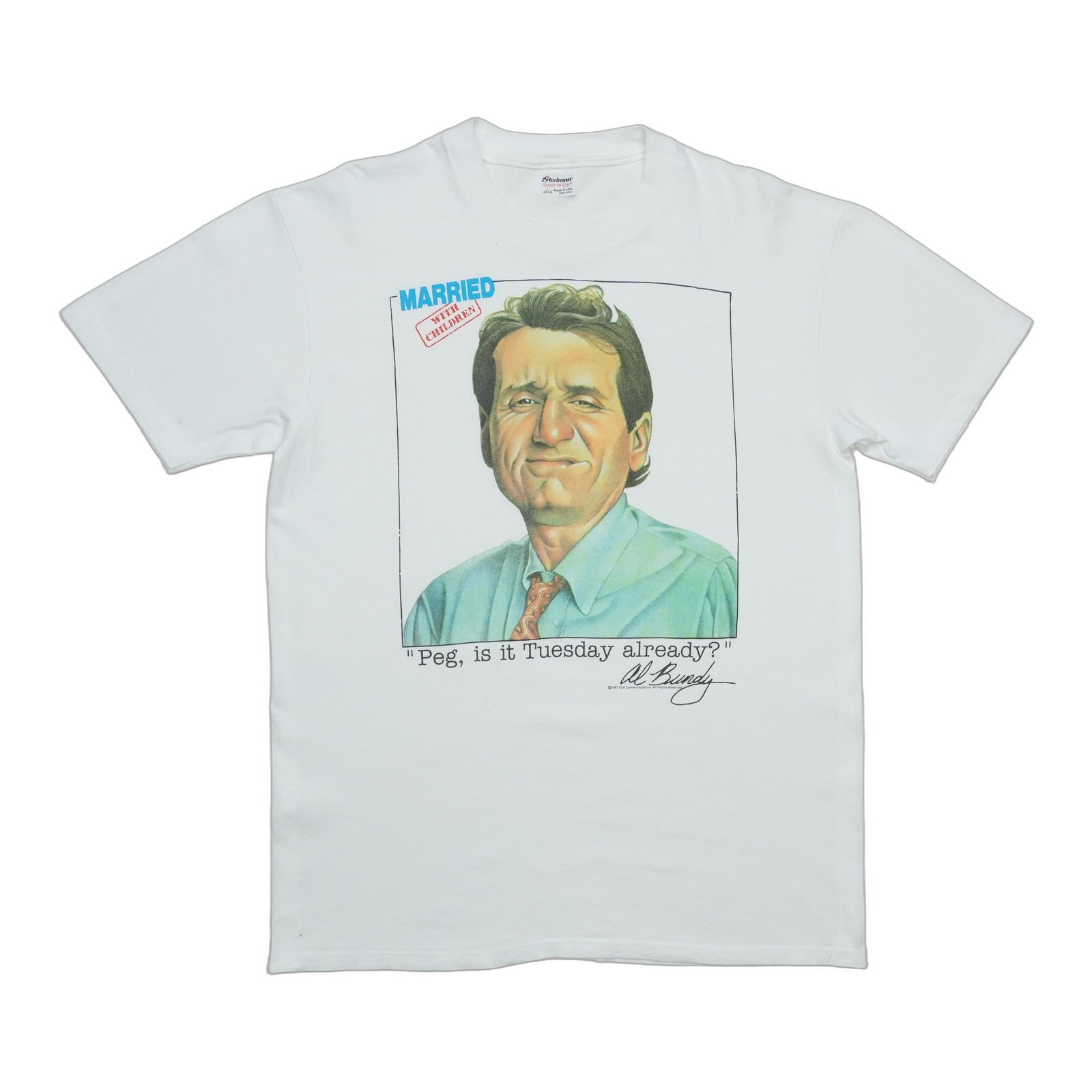 Vintage 1990s Al Bundy Married With Children White T Shirt: Vintage 1990s Al Bundy Married With Children White T Shirt Authentic vintage 1990s Married With Children Al Bundy shirt with a front graphic. This original single-stitch shirt is described as a true v