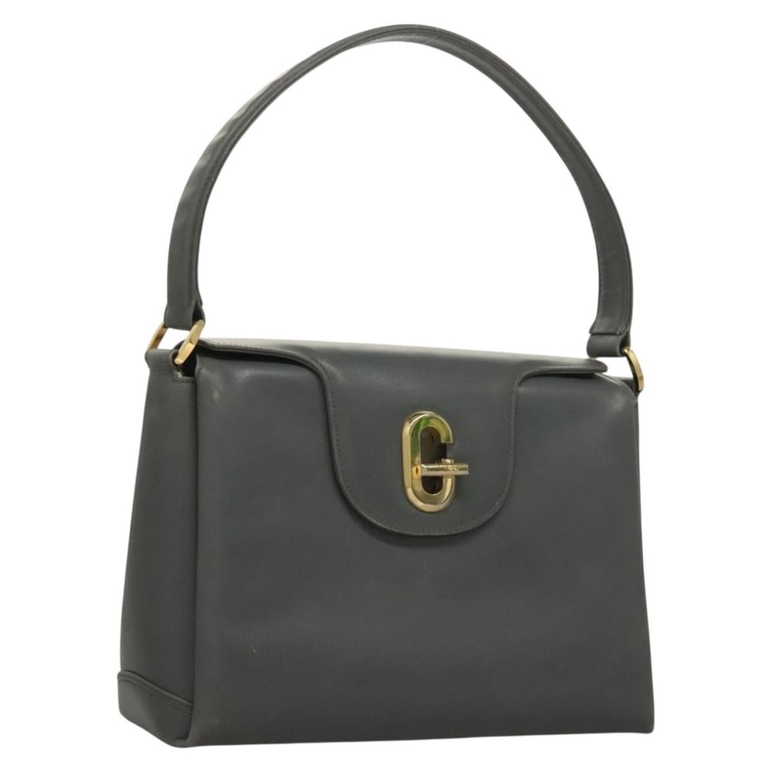 Gucci Gray Leather 1973 Top Handle Purse 25cm by 17cm by 9cm: Gucci Gray Leather 1973 Top Handle Purse 25cm by 17cm by 9cm This Gucci 1973 Top Handle Bag is crafted from gray leather and designed for women. It features a top handle and metal fittings. The bag sh
