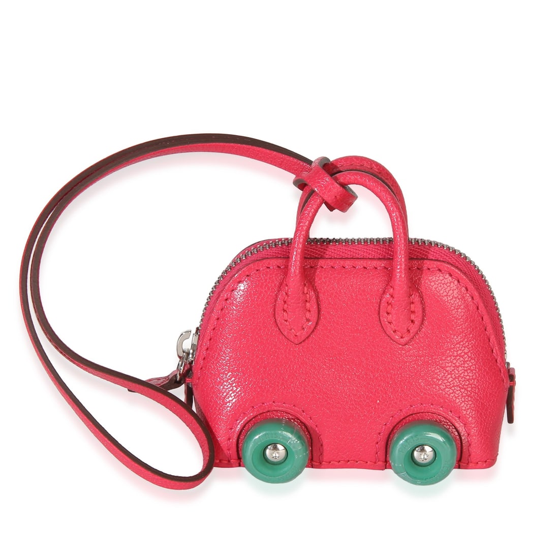 Hermes Bolide On Wheels Chevre Chamkila Leather Bag Charm Pink Green (1 of 5)