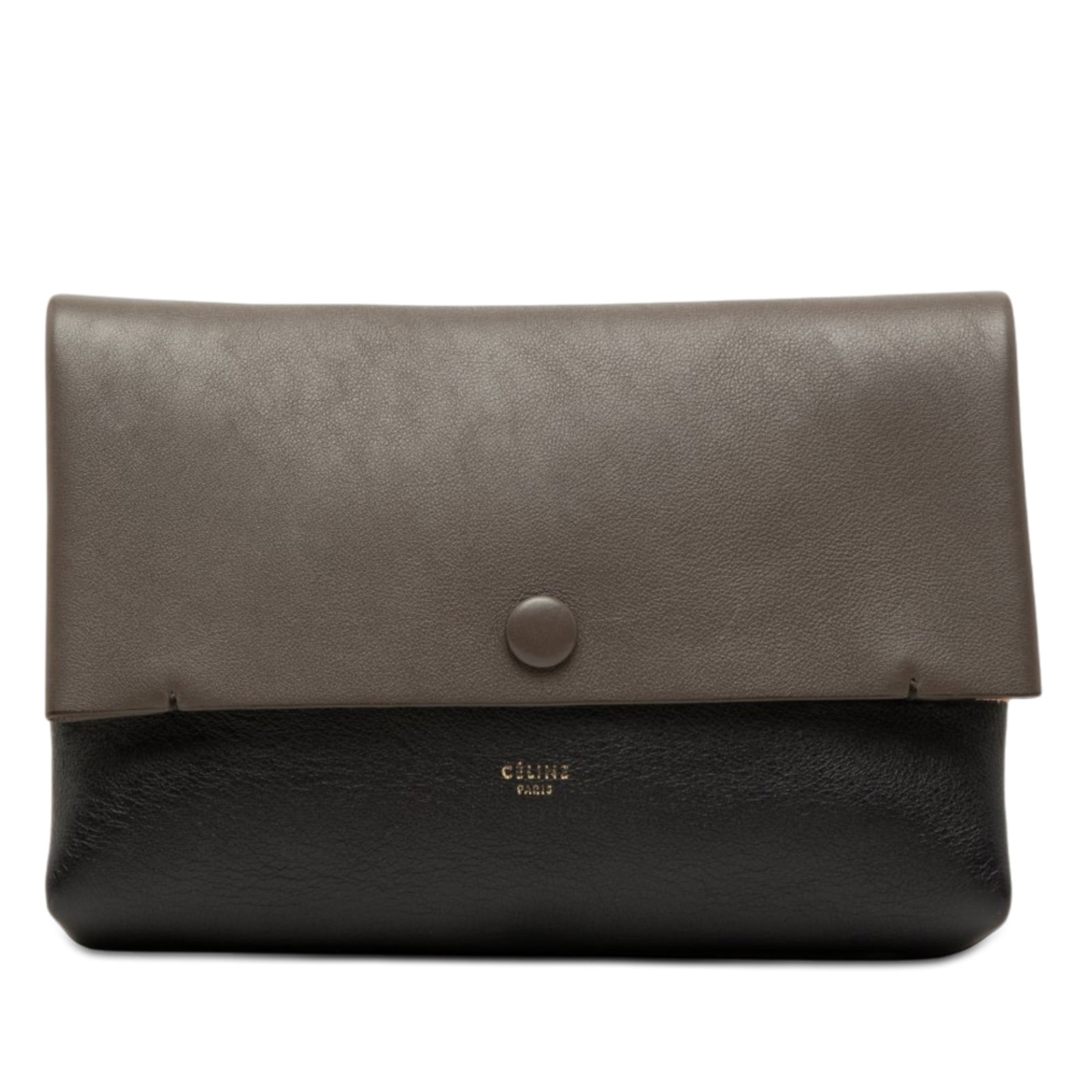 Celine All Soft Bicolor Leather Snap Flap Pouch: Celine All Soft Bicolor Leather Snap Flap Pouch Celine All Soft pouch in bicolor leather with a front flap and snap button closure. Made in Italy, this compact leather accessory includes a dust bag. C