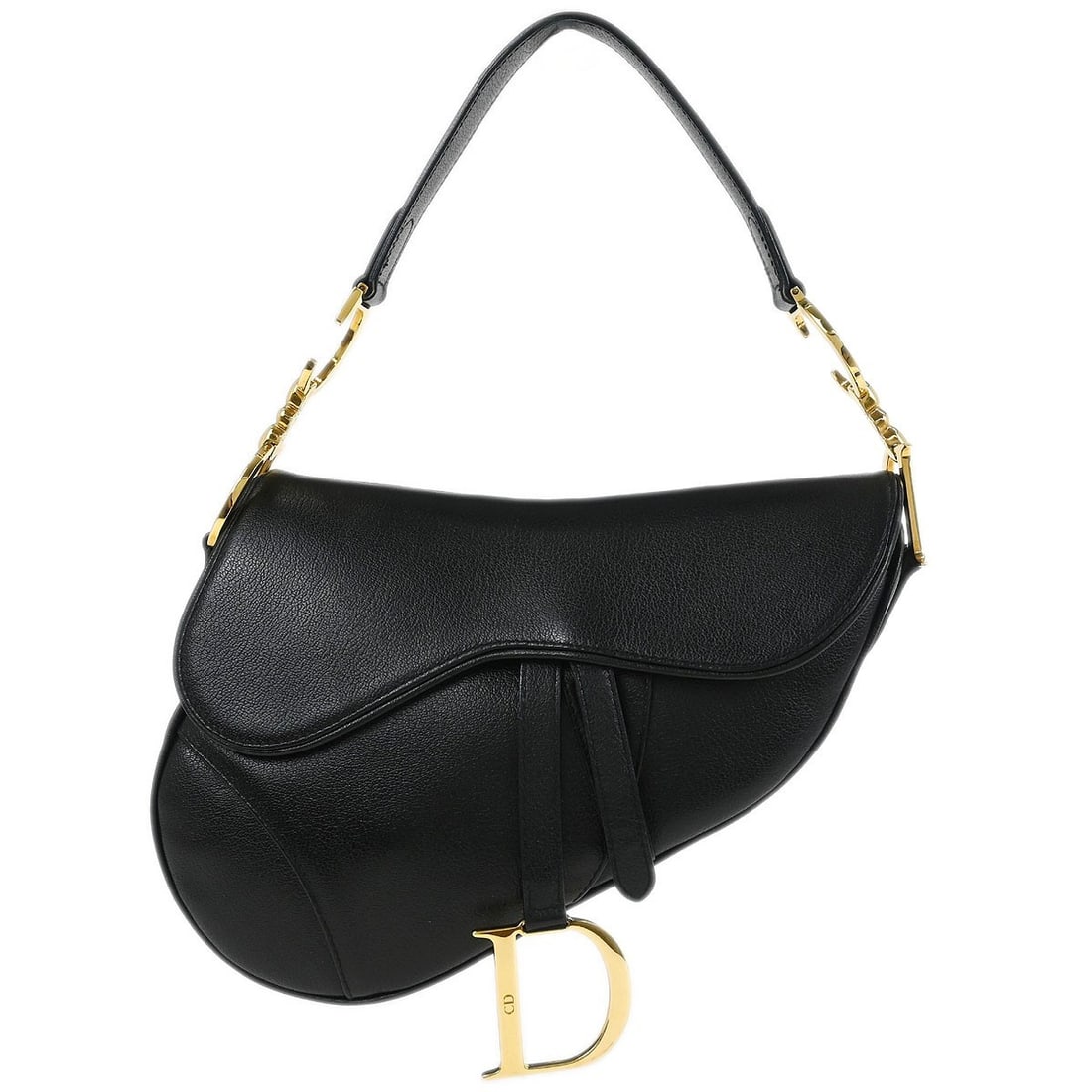 Dior Saddle Shoulder Bag Black Leather Medium RU0091: Dior Saddle Shoulder Bag Black Leather Medium RU0091 Christian Dior Saddle handbag in black leather with a shoulder strap and Velcro closure. This medium women's bag is made in Italy and includes one 