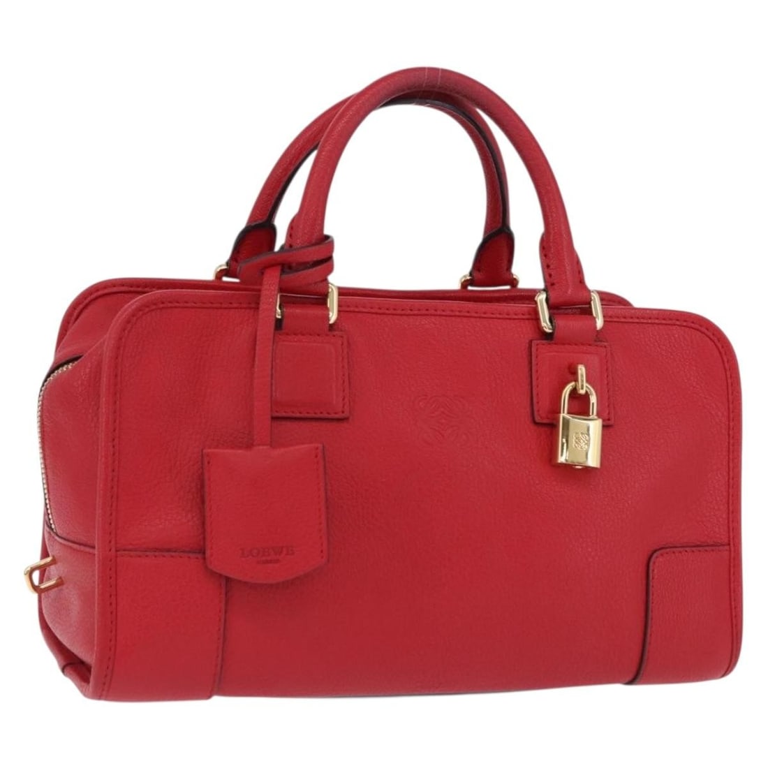 LOEWE Amazona 28 red leather handbag with dust bag padlock keys: LOEWE Amazona 28 red leather handbag with dust bag padlock keys LOEWE Amazona 28 handbag in red leather with gold-tone detailing. Made in Spain, this women's handbag includes a dust bag, padlock, two 