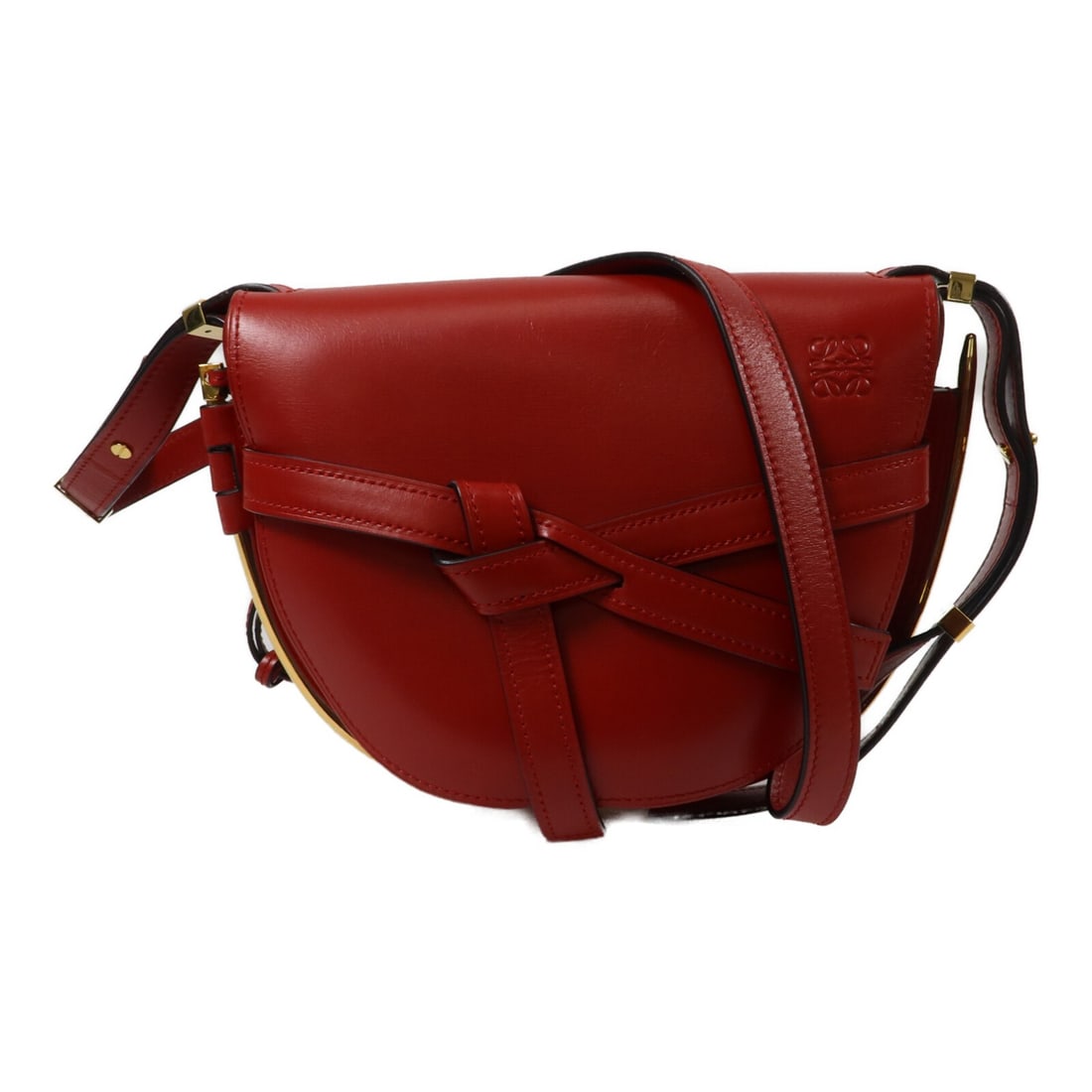 LOEWE Gate Small Red Calfskin Shoulder Bag: LOEWE Gate Small Red Calfskin Shoulder Bag LOEWE Gate Small shoulder bag in red calfskin leather with a shoulder strap and flap design. This women's bag includes one exterior open pocket and one inter