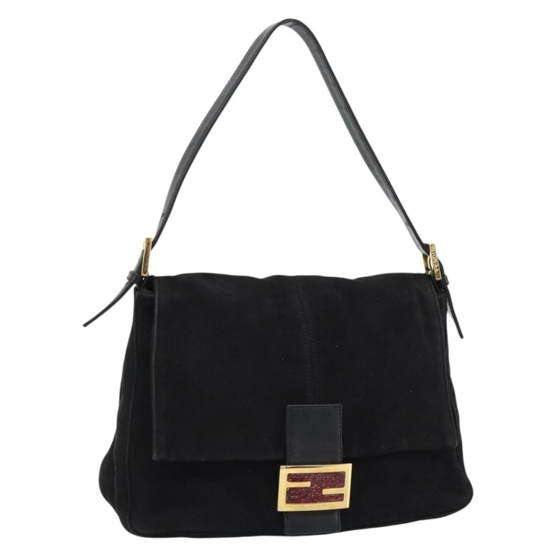 Fendi Mamma Baguette Suede Shoulder Bag Black Gold Italy: Fendi Mamma Baguette Suede Shoulder Bag Black Gold Italy Fendi Mamma Baguette shoulder bag in black suede with gold-tone accents. Made in Italy, this women's shoulder bag includes a dust bag. Conditio