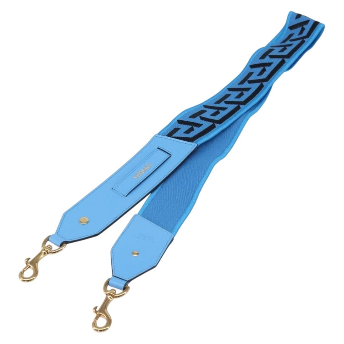 VERSACE Leather Shoulder Strap Light Blue Gold Tone Italy: VERSACE Leather Shoulder Strap Light Blue Gold Tone Italy Versace shoulder strap in leather with a light blue and gold colorway. Made in Italy, this accessory is designed for women and measures approx
