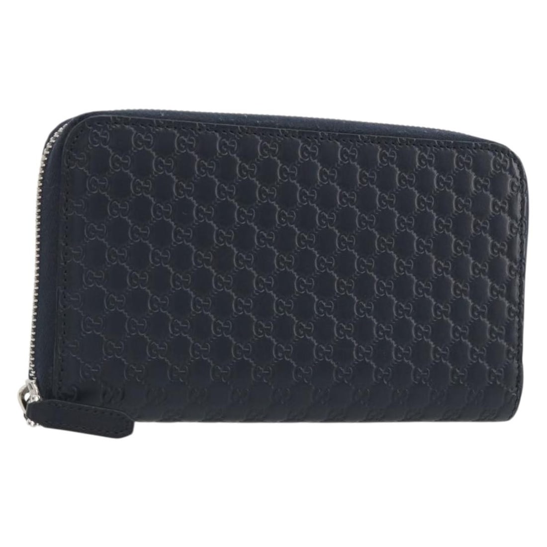 GUCCI 544473 long wallet navy leather Micro GG canvas silver tone: GUCCI 544473 long wallet navy leather Micro GG canvas silver tone Gucci long wallet in navy leather with Micro GG canvas and silver-tone accents. Made in Italy, this women's wallet includes the item b