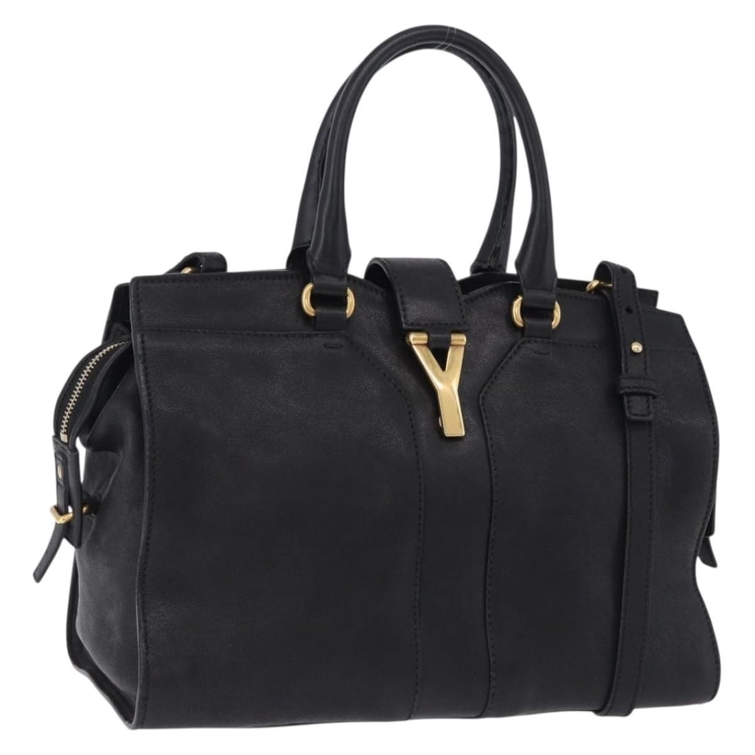 SAINT LAURENT Leather 2way Handbag Black Gold with Shoulder Strap (1 of 18)