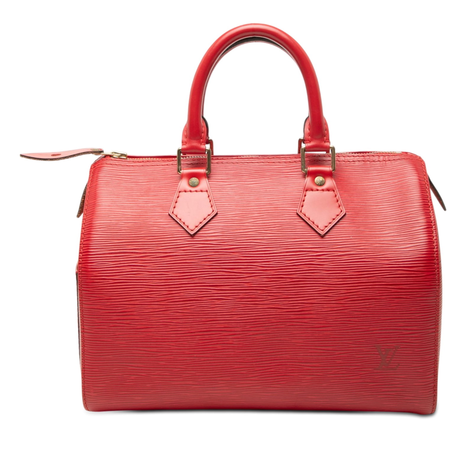 Louis Vuitton Speedy 25 Red Epi Leather Handbag: Louis Vuitton Speedy 25 Red Epi Leather Handbag Louis Vuitton Epi Speedy 25 handbag crafted in red Epi leather with rolled handles, a top zip closure, an exterior side slip pocket, and an interior sli
