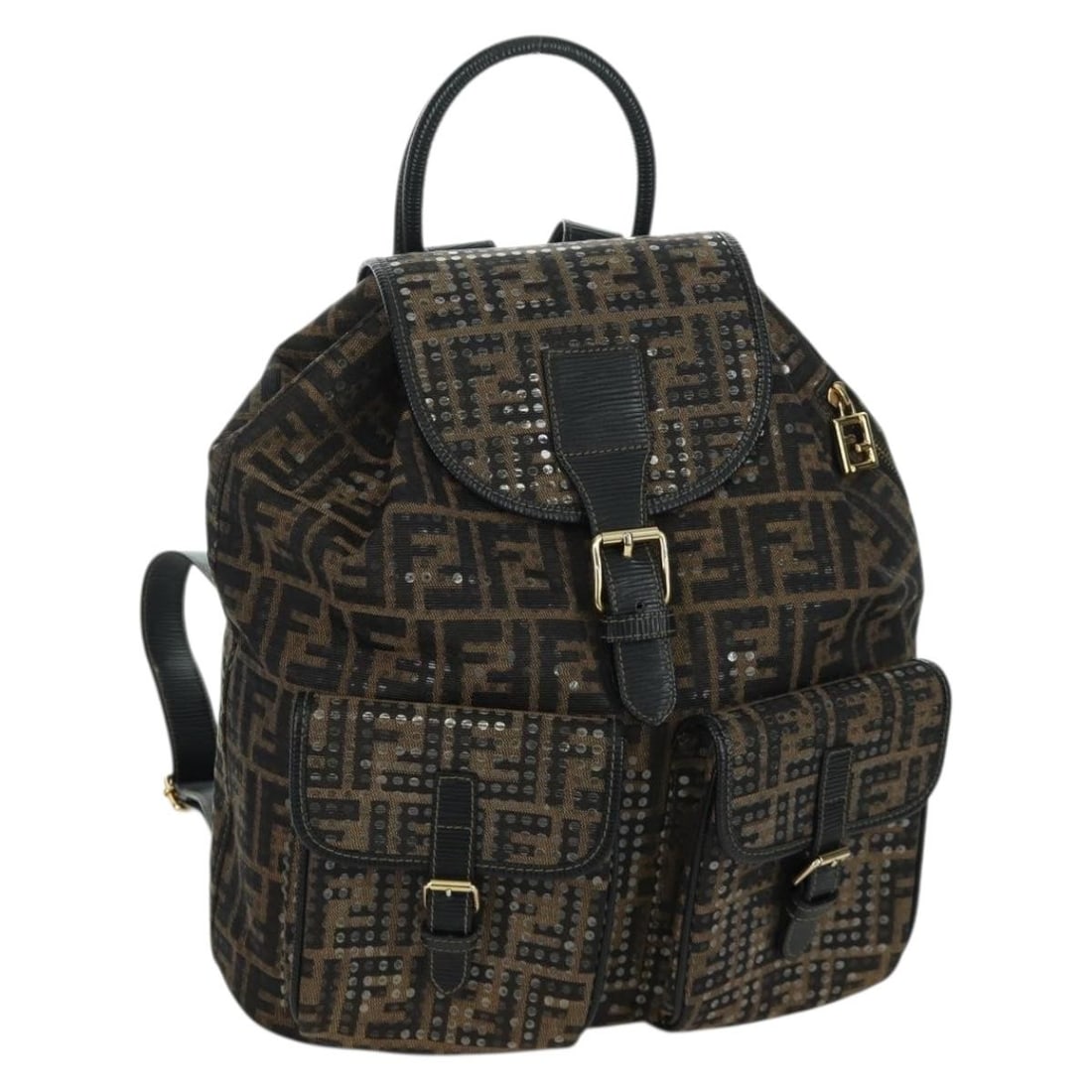 FENDI Zucca Canvas Backpack with Pouch Brown Gold Black: FENDI Zucca Canvas Backpack with Pouch Brown Gold Black Authentic FENDI backpack in brown, gold, and black Zucca canvas. Made in Italy, this women's backpack includes a pouch and presents in AB very g