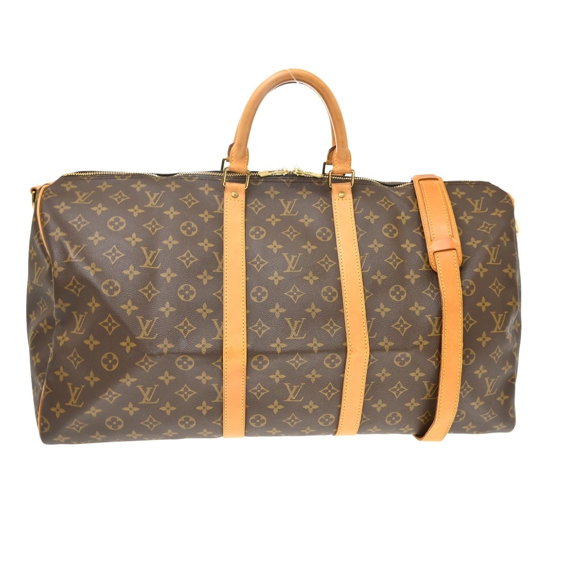 Louis Vuitton Keepall Bandouliere 55 Monogram Travel Duffle Bag M41414: Louis Vuitton Keepall Bandouliere 55 Monogram Travel Duffle Bag M41414 Vintage Louis Vuitton Keepall Bandouliere 55 travel bag in brown Monogram canvas with leather trim and double handles. This extra