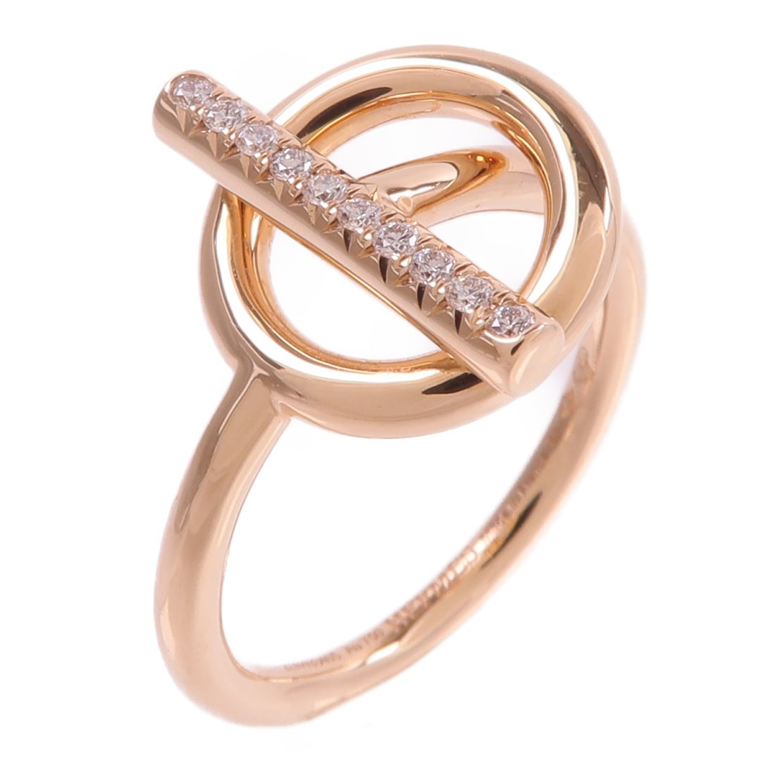 Hermes Echappee 18K Rose Gold Diamond Ring US 5.5: Hermes Echappee 18K Rose Gold Diamond Ring US 5.5 Hermes Echappee ring crafted in 18K pink gold with diamond accents. This women's ring is made in France and includes the storage box and case. Conditi