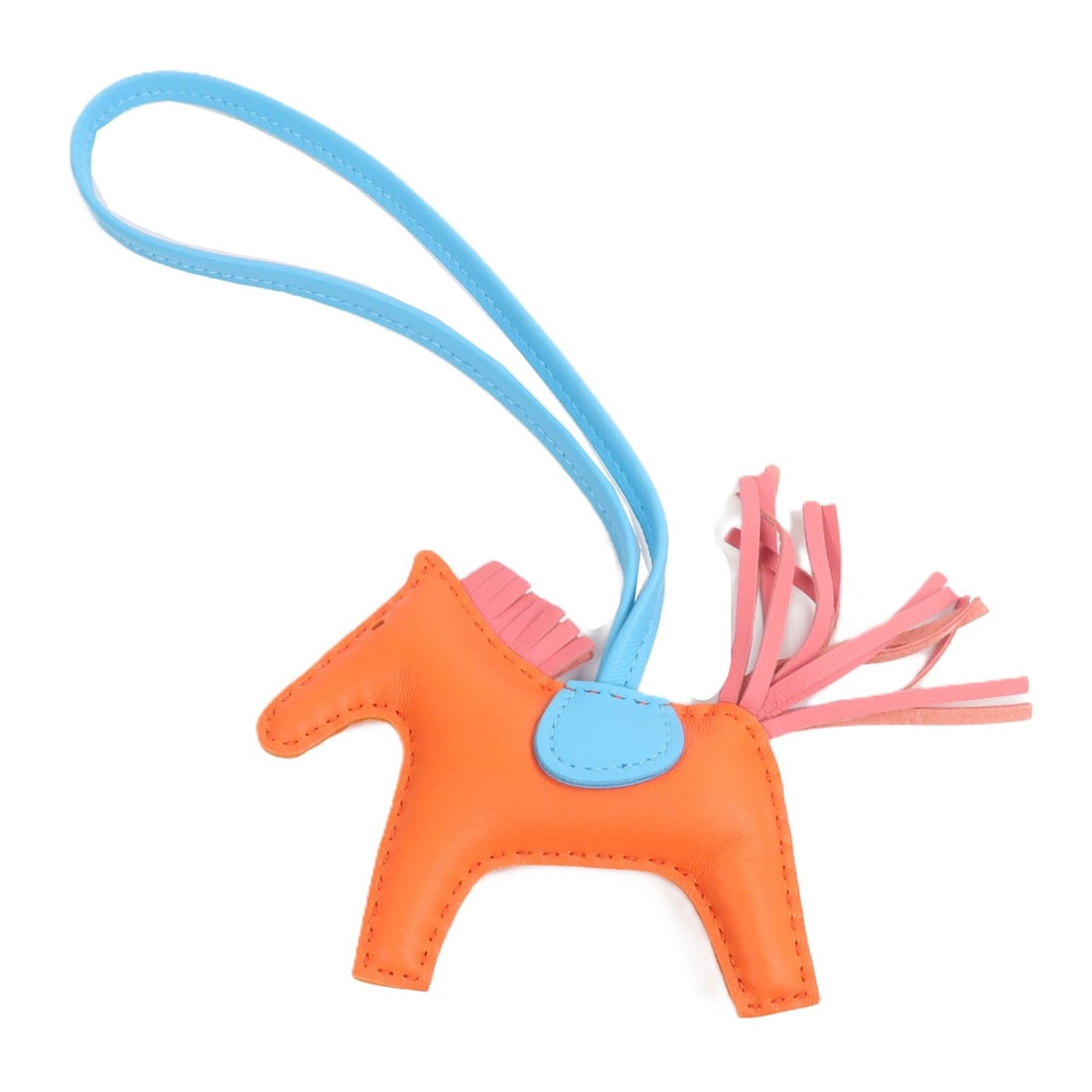 Hermes Rodeo PM Milo Lambskin Charm Orange Poppy Rose Azalee Bleu Azteque: Hermes Rodeo PM Milo Lambskin Charm Orange Poppy Rose Azalee Bleu Azteque Hermes Rodeo PM charm crafted in Agneau Milo lambskin with an orange poppy, rose azalee, and bleu azteque color combination. M
