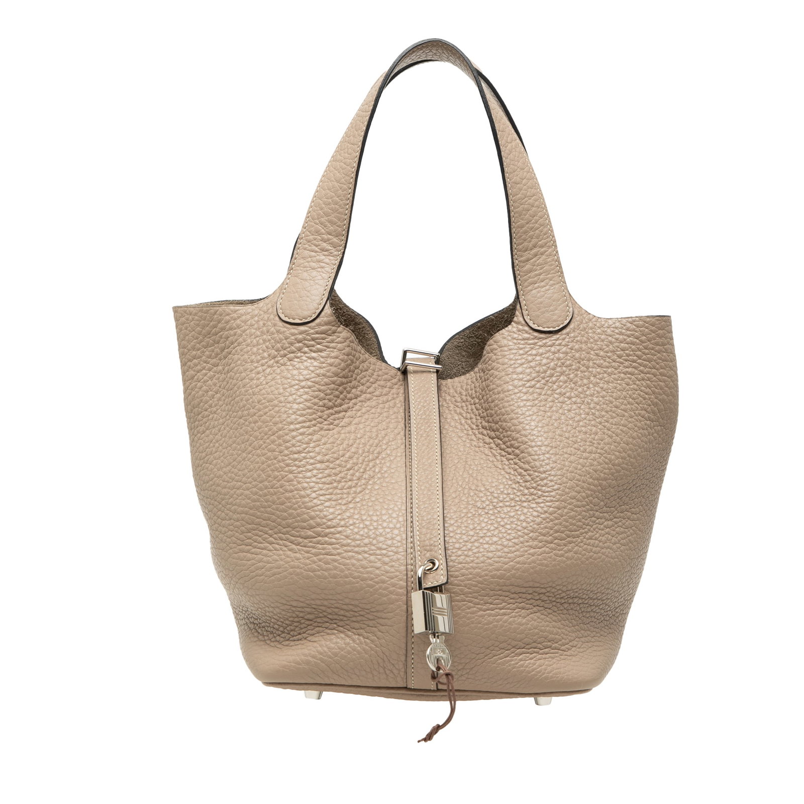 Hermes Picotin Lock 18 Clemence Leather Handbag Beige: Hermes Picotin Lock 18 Clemence Leather Handbag Beige Hermes Picotin Lock 18 crafted in Clemence leather with flat leather handles and an open top with a pull-through strap closure. This beige bag is 