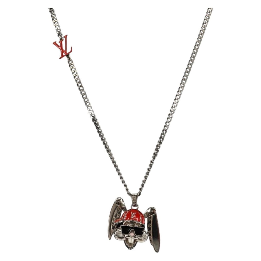 Louis Vuitton LV Collier Rabbit Silver Metal Necklace with Box Dust Bag: Louis Vuitton LV Collier Rabbit Silver Metal Necklace with Box Dust Bag Louis Vuitton LV Collier Rabbit necklace in silver-tone metal. The necklace has a total length of approximately 58 cm (22.8 inch