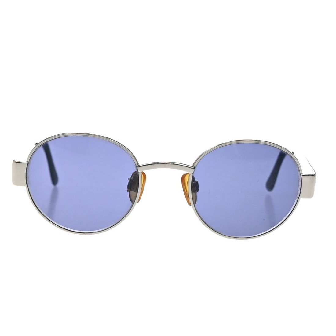 Chanel Metal Blue Sunglasses with Logo for Women: Chanel Metal Blue Sunglasses with Logo for Women Chanel women's sunglasses featuring a blue frame with metal accents. These pre-owned eyewear pieces measure 12 cm in width and 4 cm in height. Made in 