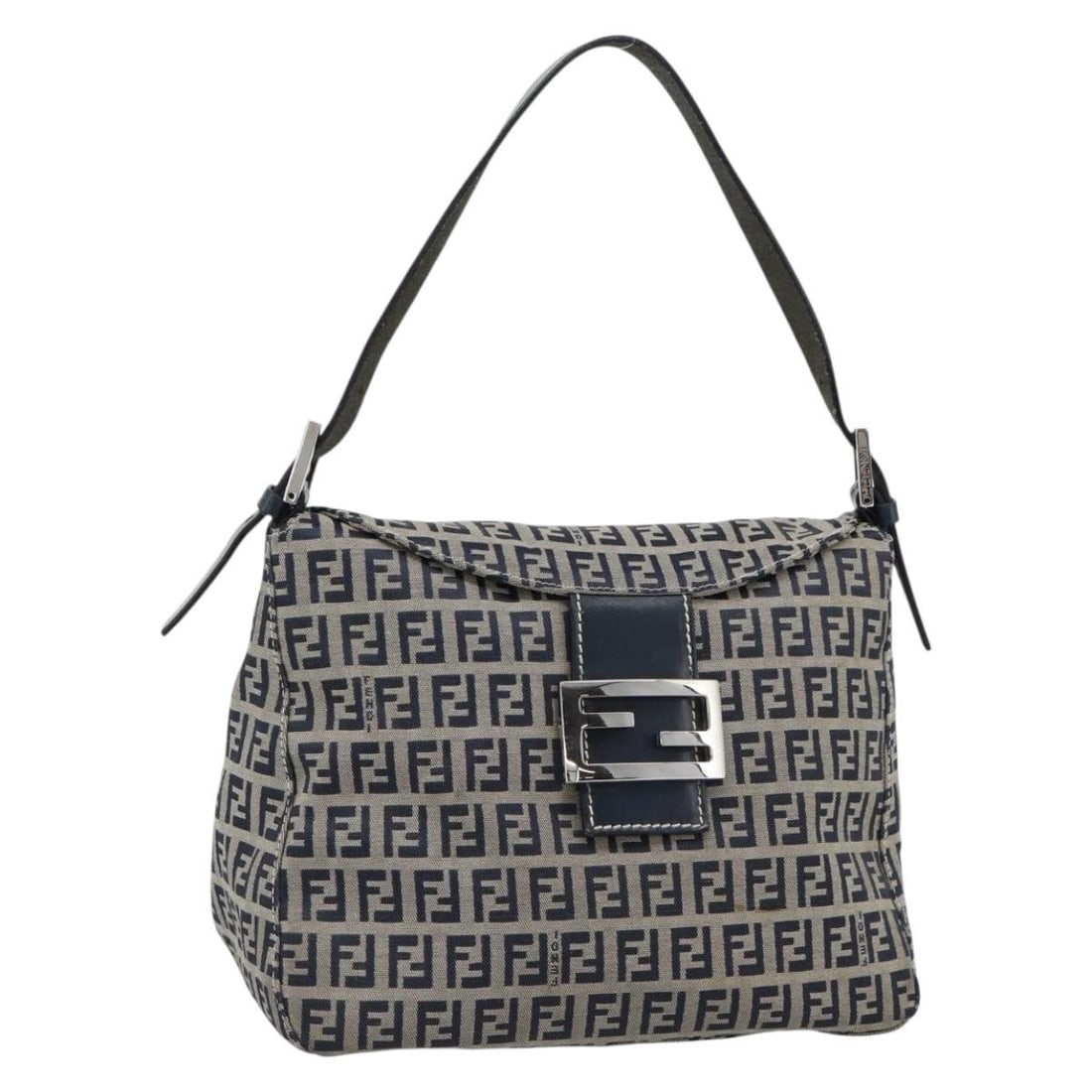 FENDI Zucchino Canvas Mamma Baguette Shoulder Bag Navy Silver: FENDI Zucchino Canvas Mamma Baguette Shoulder Bag Navy Silver Fendi Mamma Baguette shoulder bag in navy and silver, made in Italy from canvas and Zucchino canvas. This women's bag features a shoulder 