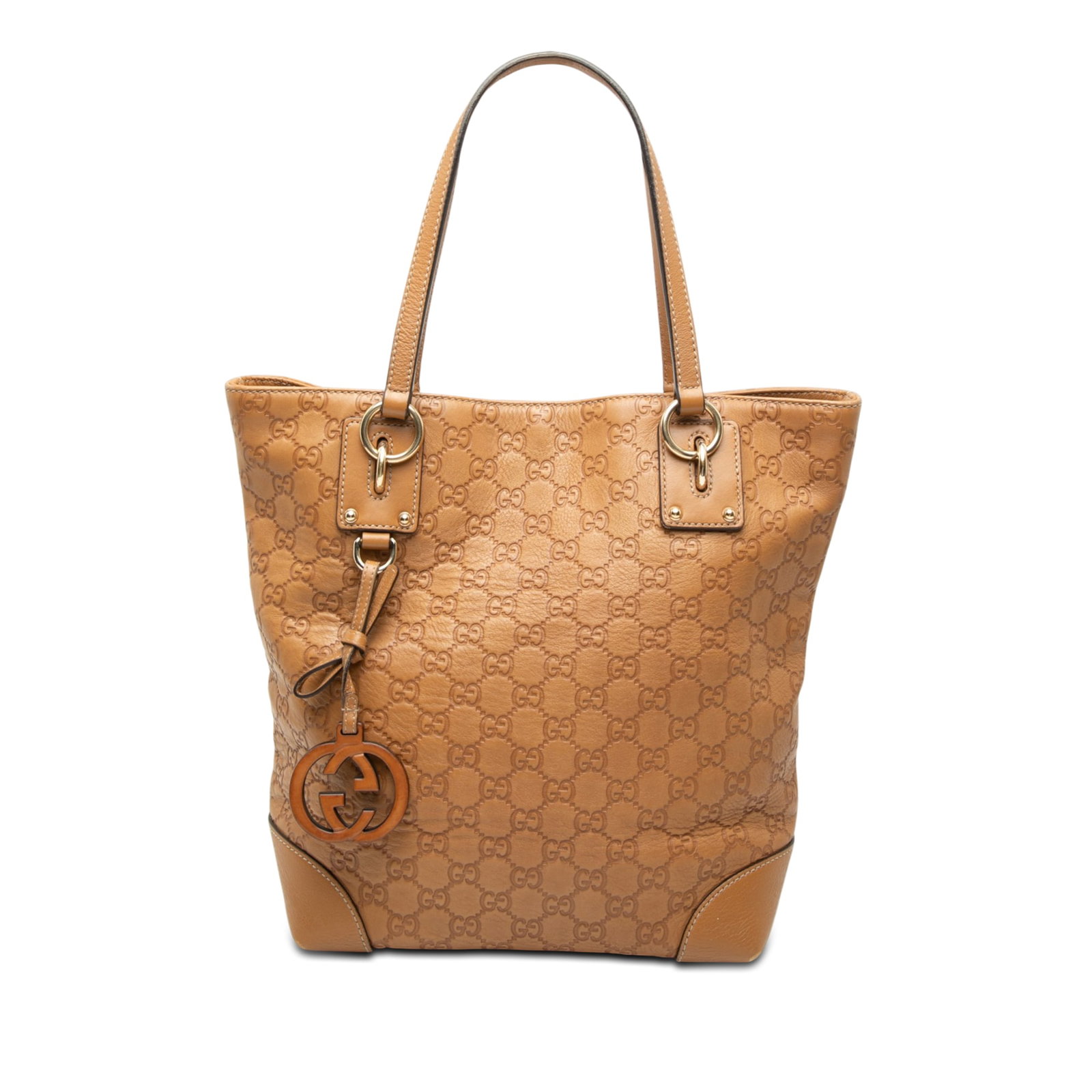 Gucci Medium Guccissima Tote Brown Embossed Leather GG Charm: Gucci Medium Guccissima Tote Brown Embossed Leather GG Charm Medium Guccissima GG Charm Tote in brown embossed leather with flat leather straps, an open top with magnetic closure, and interior zip and