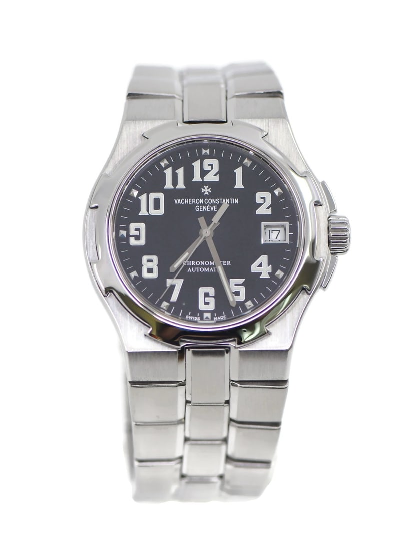 Vacheron Constantin Overseas 42040 Stainless Steel Automatic Watch: Vacheron Constantin Overseas 42040 Stainless Steel Automatic Watch This Vacheron Constantin Overseas wristwatch, model 42040, features a sleek silver stainless steel case and bracelet, showcasing a sm