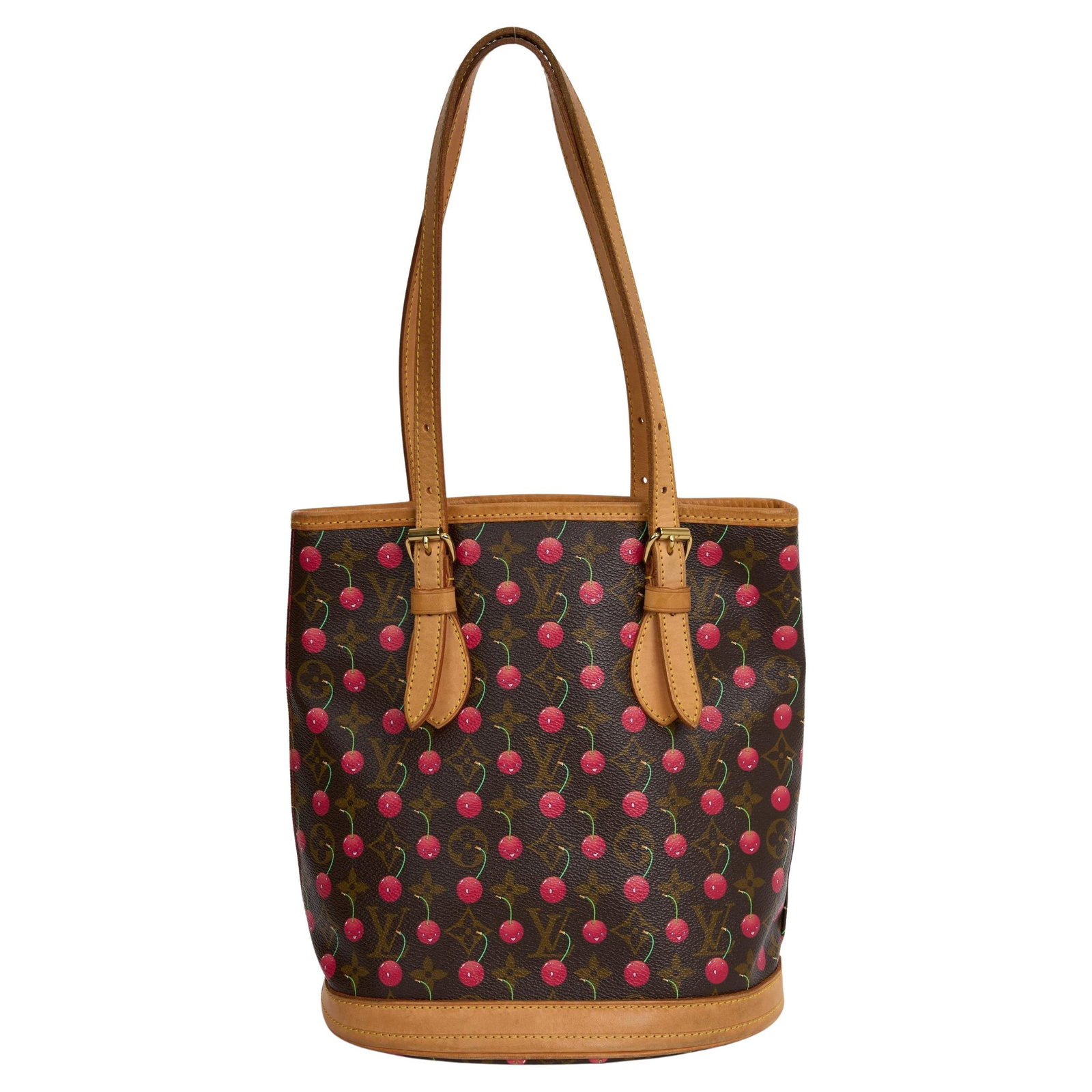 Louis Vuitton Monogram Cerises Bucket Bag by Murakami 2005 Collection: Louis Vuitton Monogram Cerises Bucket Bag by Murakami 2005 Collection Introducing the Louis Vuitton Monogram Cerises Bucket Bag, a stylish accessory from the 2005 Collection by Takashi Murakami. This 