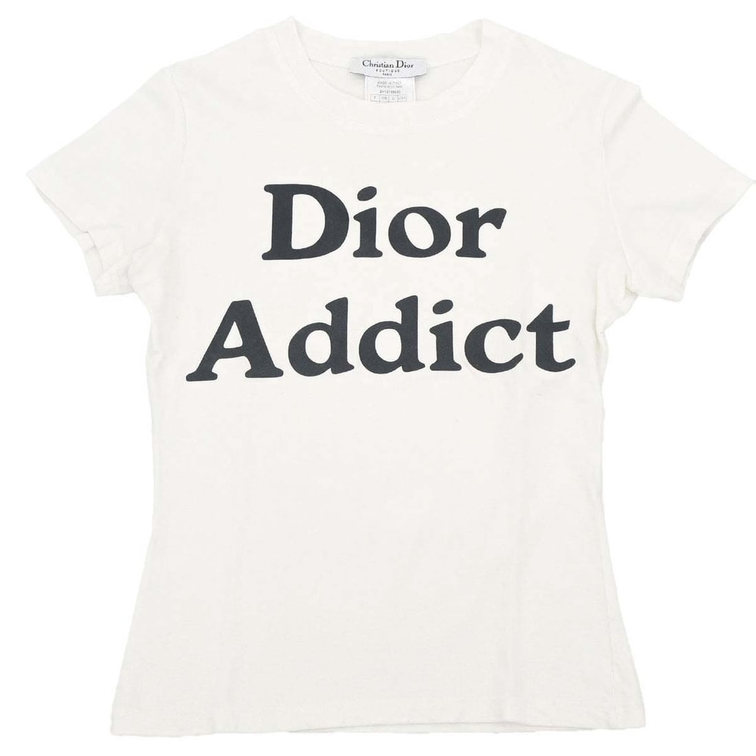 Dior Logo Cotton Short Sleeve T Shirt Womens FR 38 White: Dior Logo Cotton Short Sleeve T Shirt Womens FR 38 White Christian Dior short sleeve T-shirt in white and black with a round neck and regular fit. Made from 100% cotton, this women's top features logo