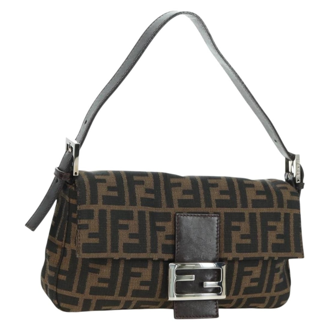 Fendi Mamma Baguette Zucca Canvas Shoulder Bag Black Brown: Fendi Mamma Baguette Zucca Canvas Shoulder Bag Black Brown Authentic FENDI Mamma Baguette shoulder bag in black and brown Zucca canvas. This women's bag includes a dust bag and is made in Italy. Condi