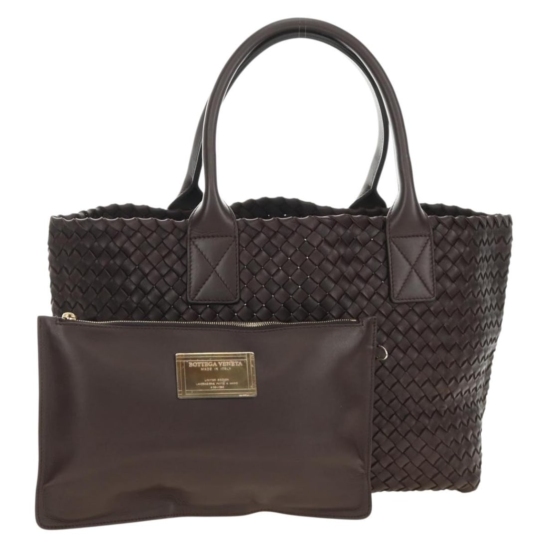 Bottega Veneta Intrecciato Cabas PM Brown Leather Handbag 141498: Bottega Veneta Intrecciato Cabas PM Brown Leather Handbag 141498 Bottega Veneta Intrecciato Cabas PM handbag in brown leather. This women's handbag includes a dust bag and pouch and is made in Italy. 
