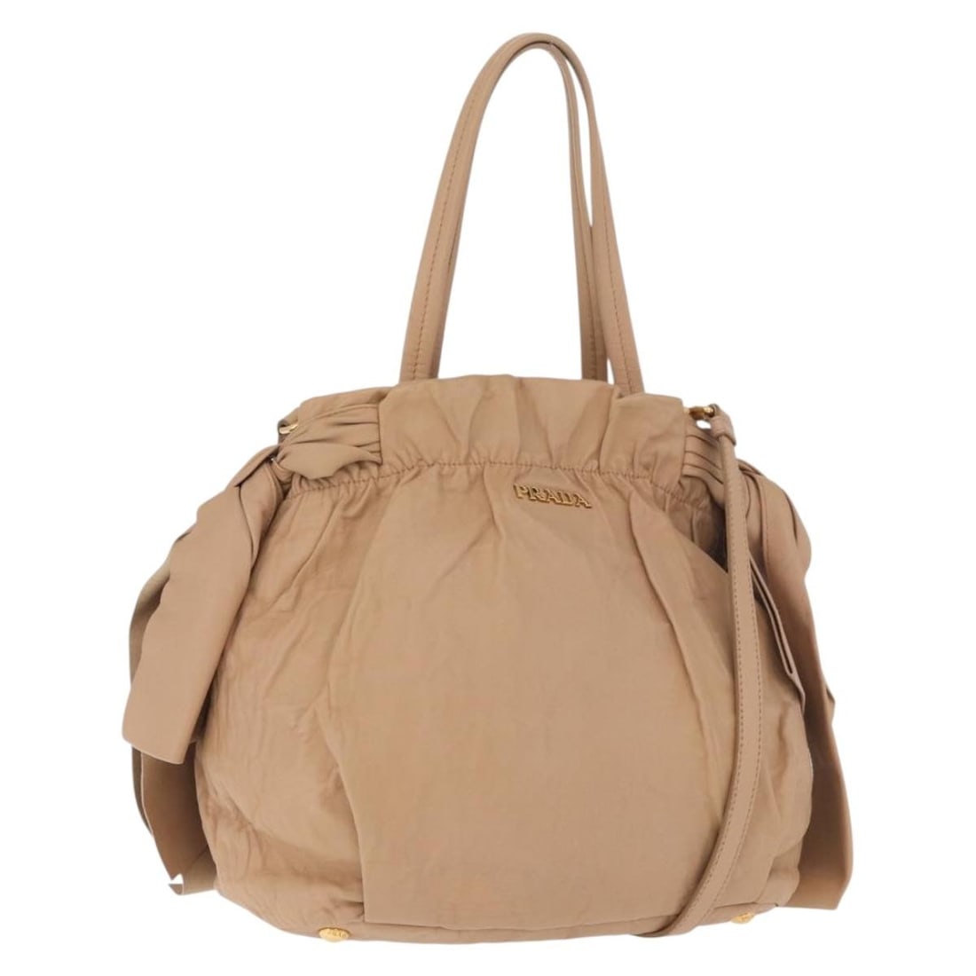 Prada Leather 2 Way Tote Bag Beige Gold with Strap (1 of 18)