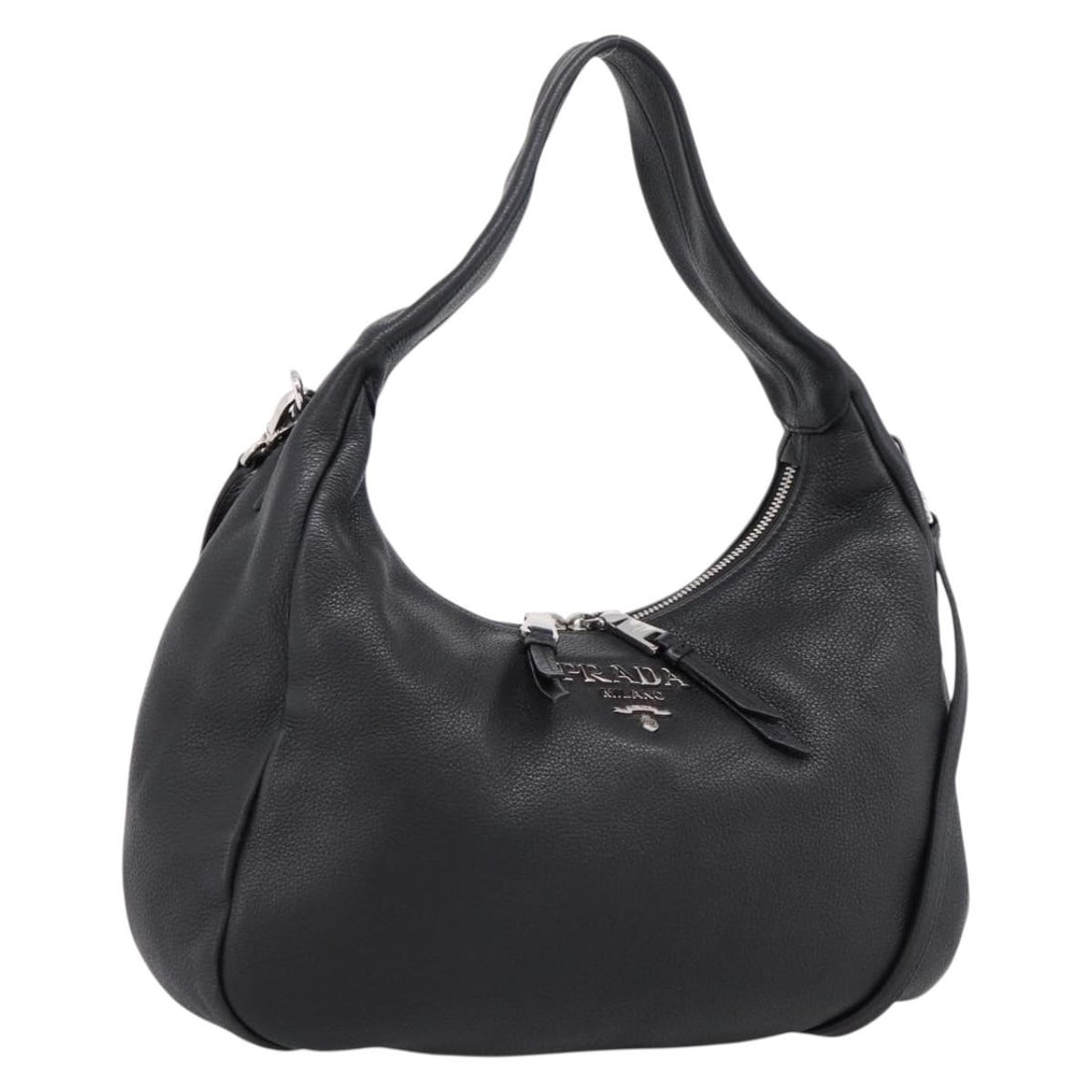 PRADA 1BC133 Leather 2way Shoulder Bag Black Silver (1 of 18)